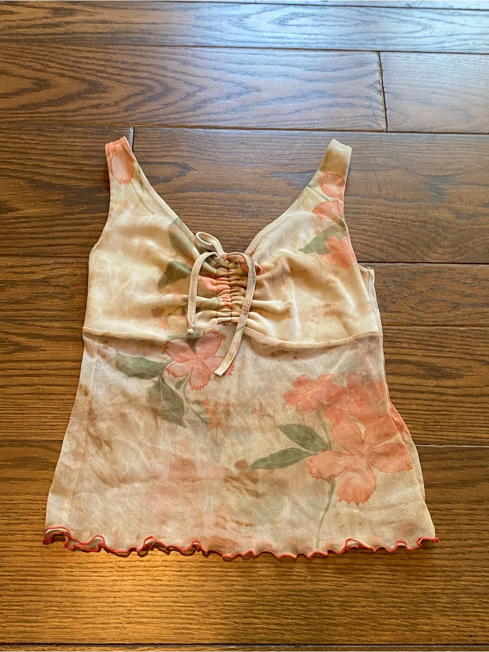 bebe Peach Floral Tie-Front Tank